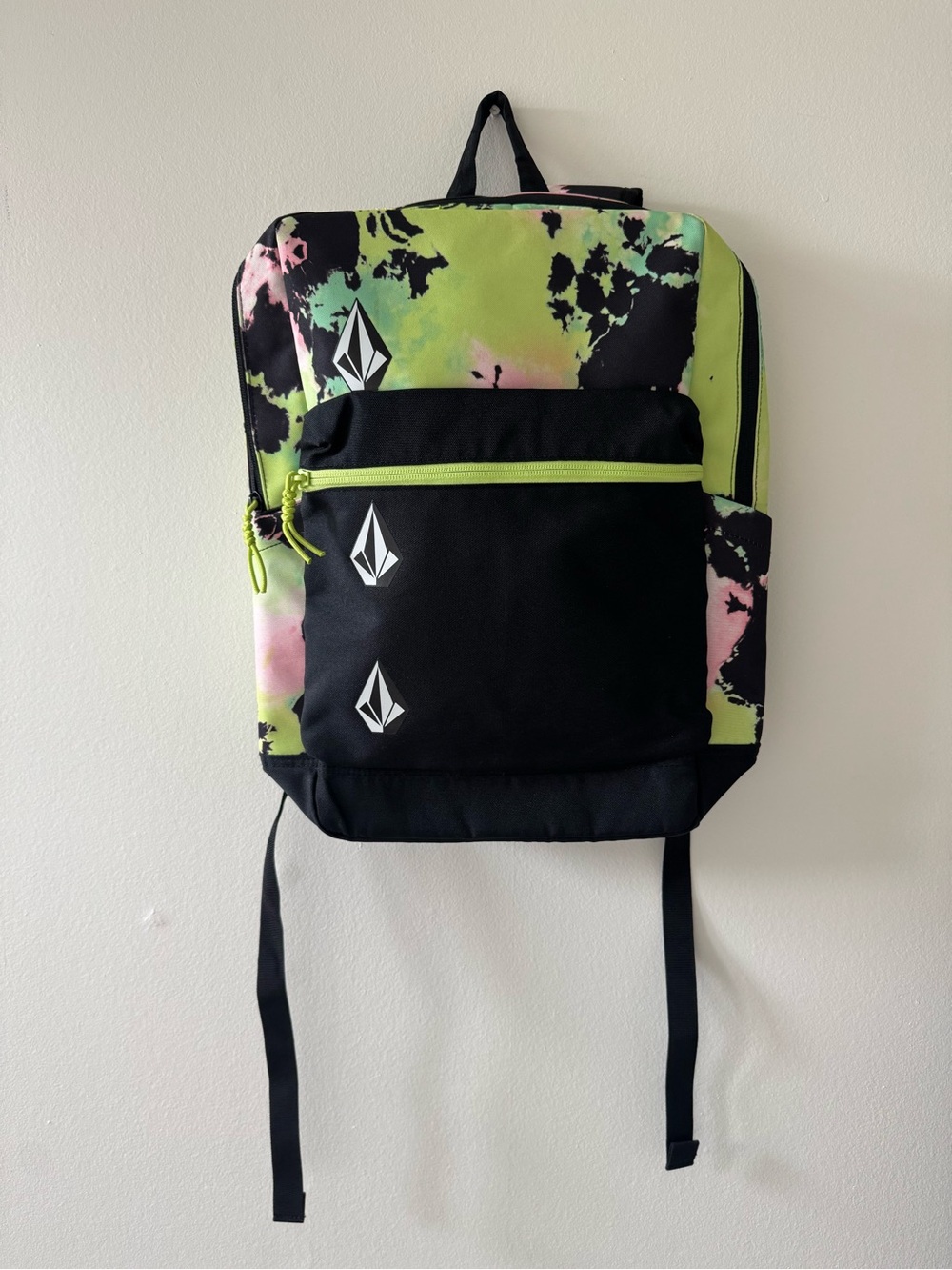 Volcom Men’s Neon Tie-Dye Lime & Pink Backpack Laptop compartment NWT
